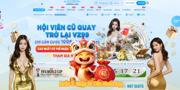 NẠP TIỀN VZ99 Bước 3: Nhập Số Tiền Muốn Nạp